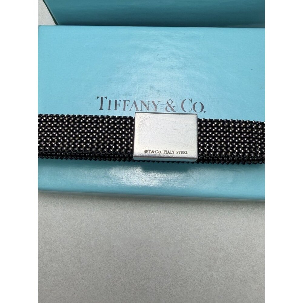 Tiffany & Co Steel Mesh Stretch Bracelet Sz 6.5 Box Pouch And Box Unisex - Picture 3 of 8